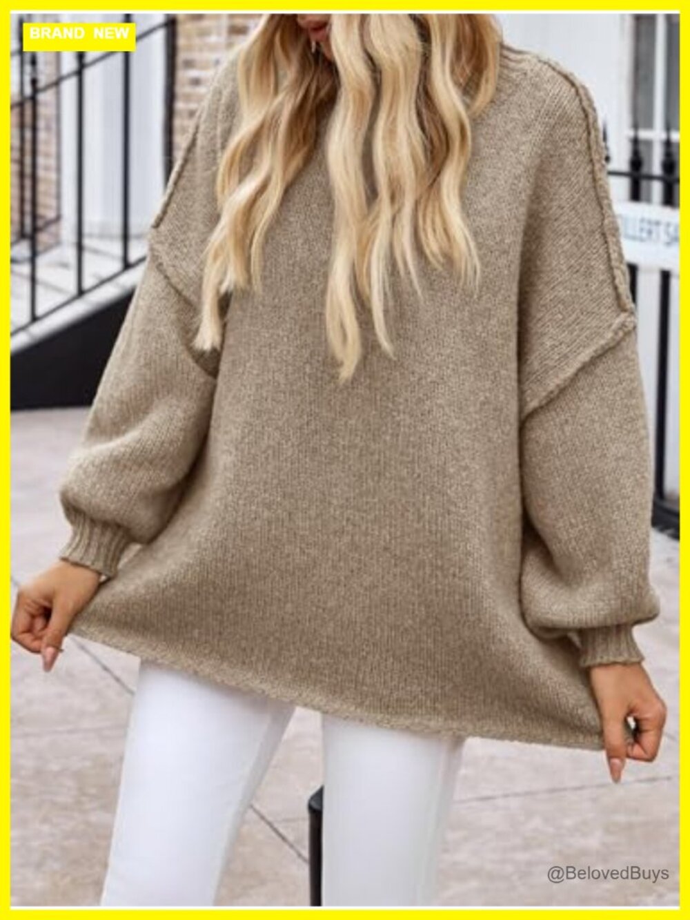 Oversized Tunic Sweater Women Ribbed Knit Crewneck Pullover - Picture 3 of 6